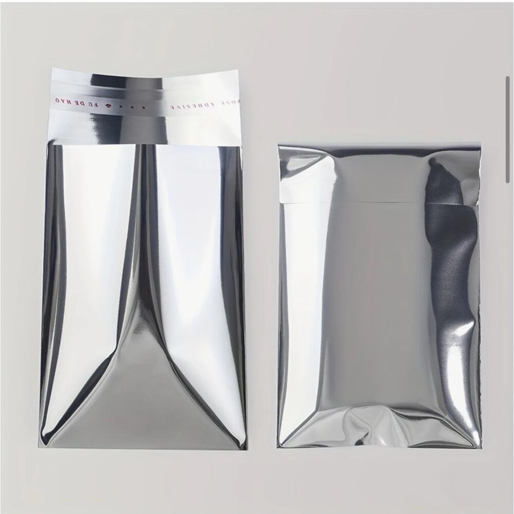 100-Pack 5X7 inch Silver Metallic Foil Jewelry Gift Bags Opaque, Peel and Stick